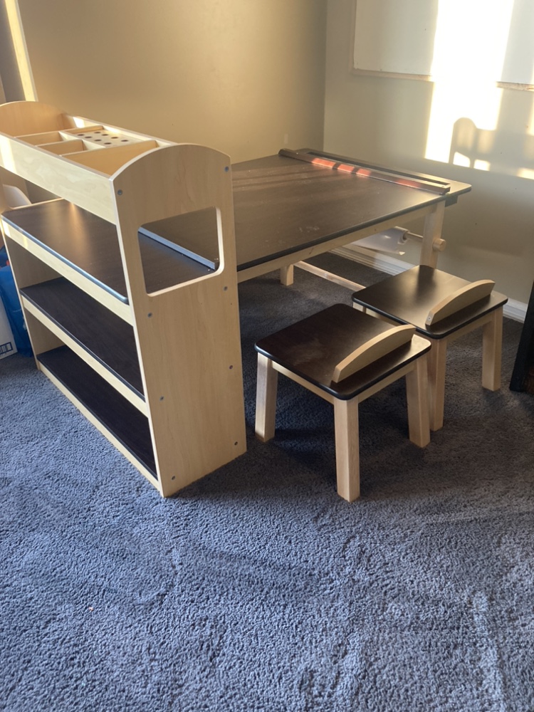 Kids Art Table With Storage and Two Stools thumbnail