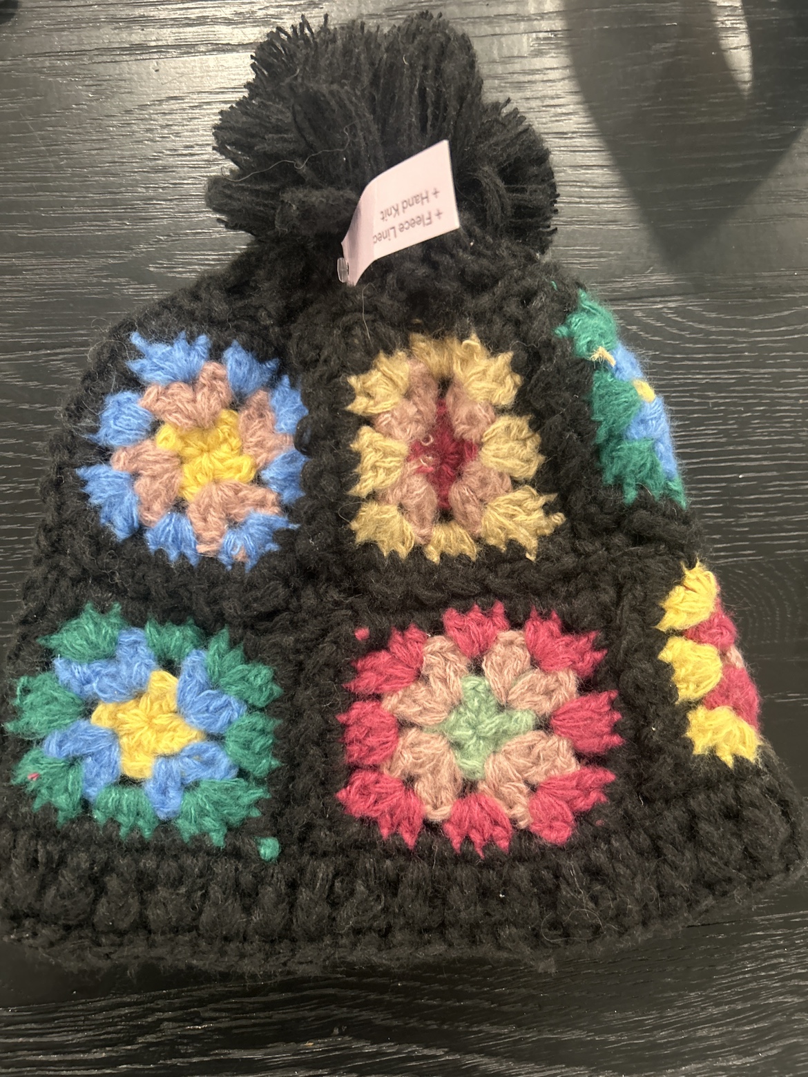 Multicoloured Crochet Granny Toque Beanie Hat with Pom Pom thumbnail