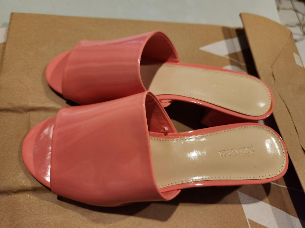 Coral Pink Block Heel Mules