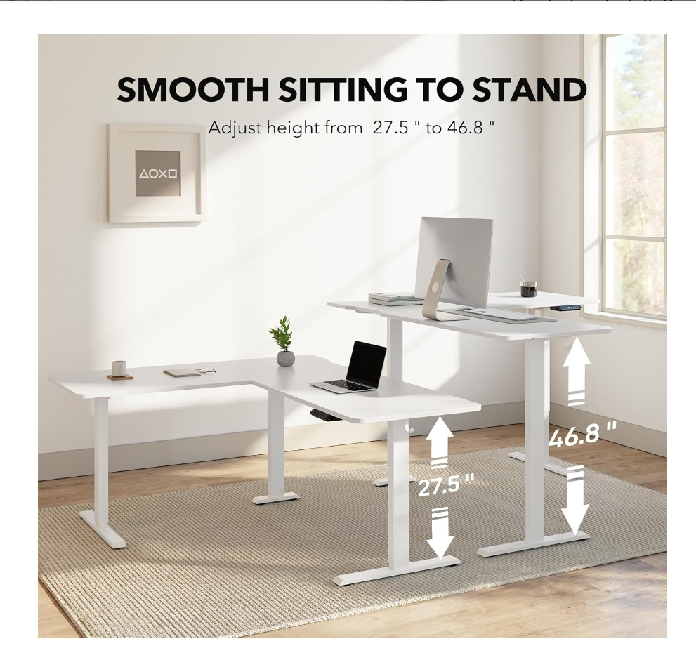 White L shaped standing desk electric adjustable height - photo 3