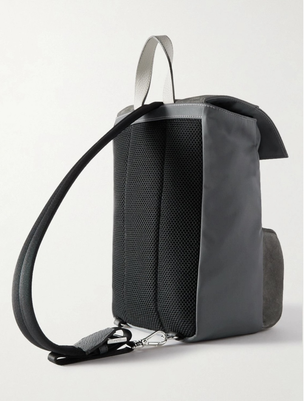 Fendi -Trimmed Logo-Embossed Suede and Shell Sling Backpack - photo 3