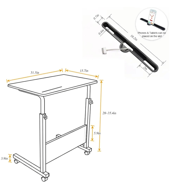 Adjustable Laptop Table with Wheels or Mobile Side Table - photo 3