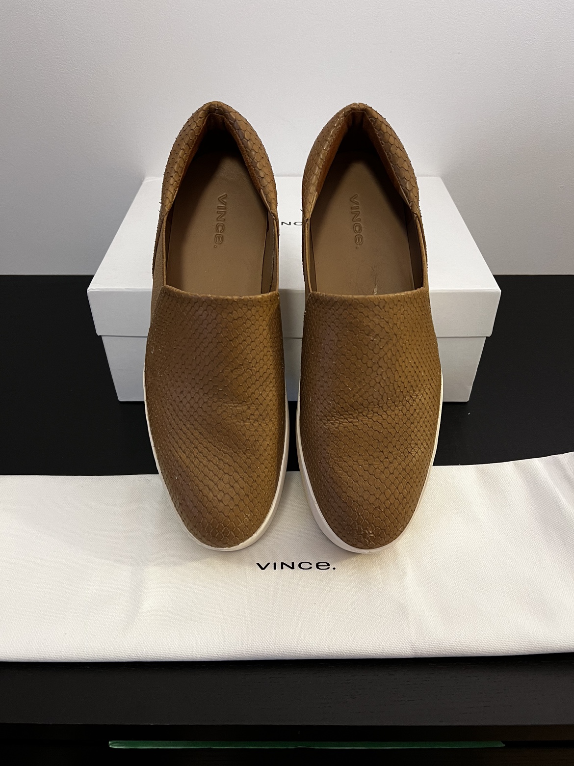 Vince Women's Brown Leather Slip-On Sneakers image indicator(4)