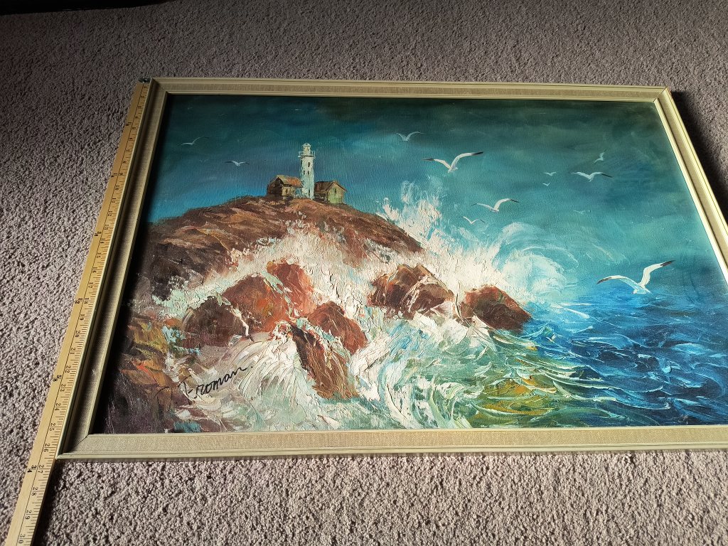 Framed Lighthouse Painting