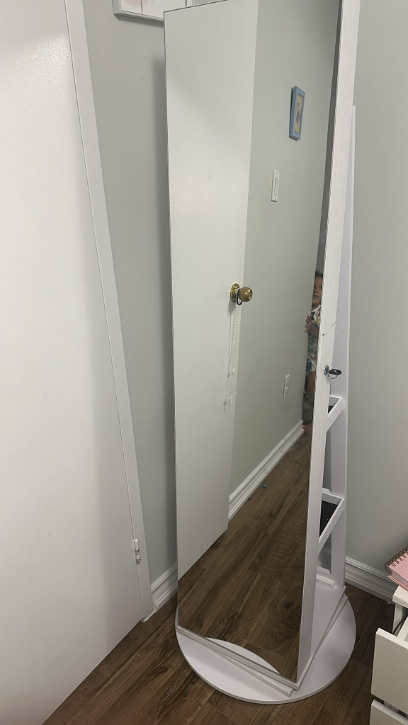 White Jewellery Armoire with Mirror on a carousel image indicator(2)