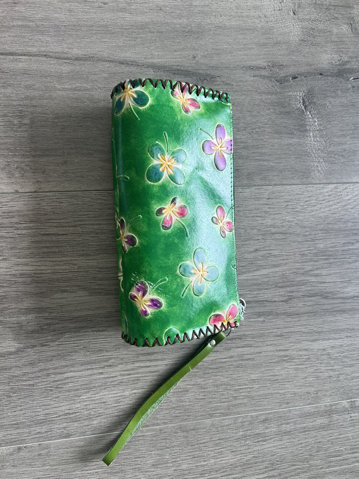 Green Leather Clutch / Wristlet wallet - photo 4