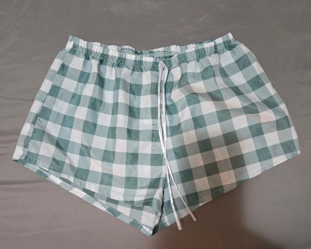 Green and White Gingham Shorts