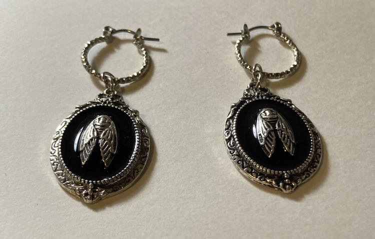 Black and Silver Cicada Hoop Earrings image indicator(2)