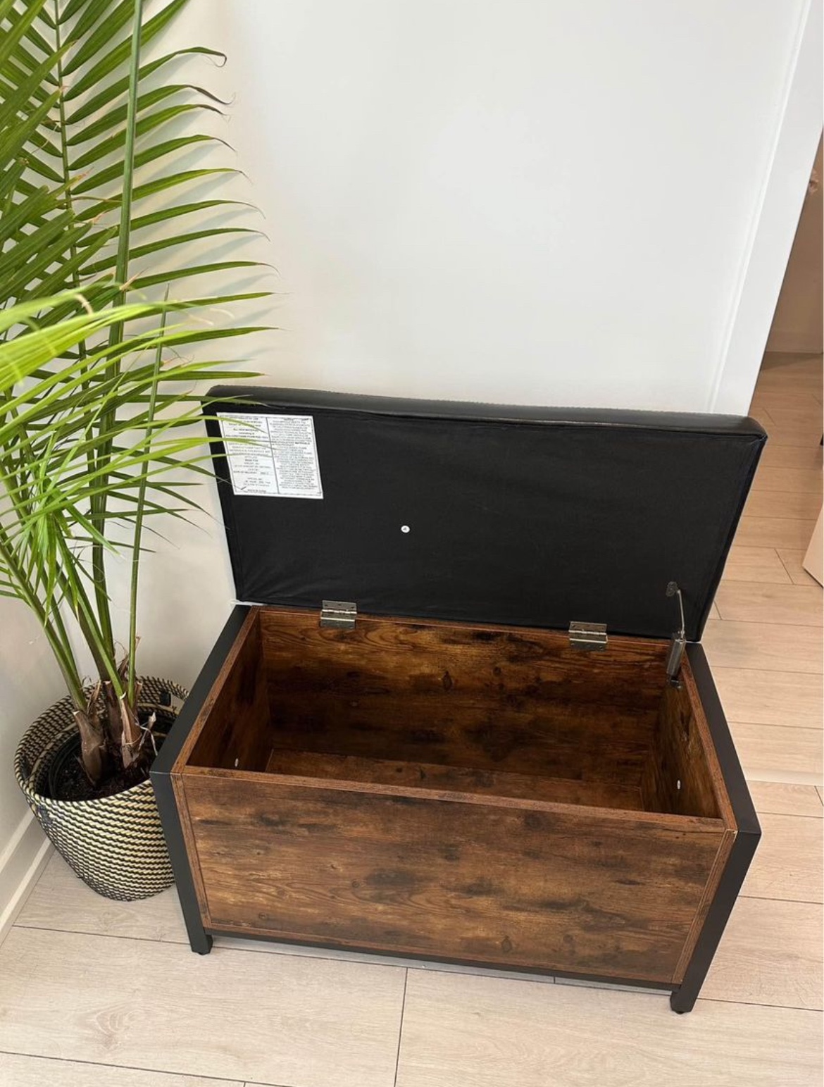 Storage Bench with Faux Leather Top (Rustic Brown + Black) - photo 2