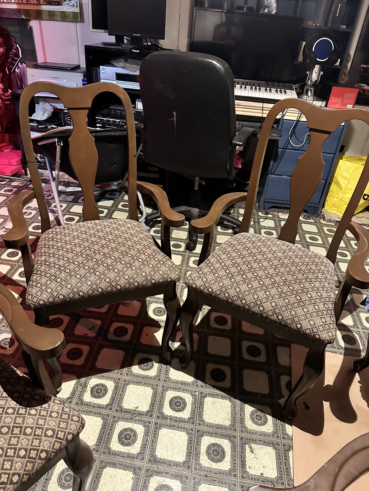 Glass top dining table free w/ 5 wooden chairs in good condition