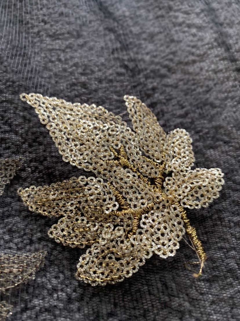 Black Net Indian Dupatta with Gold Leaf Design - photo 3