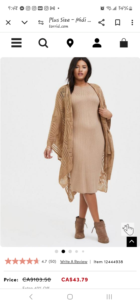 Torrid plus size 1 ribbed midi long sleeve dress thumbnail