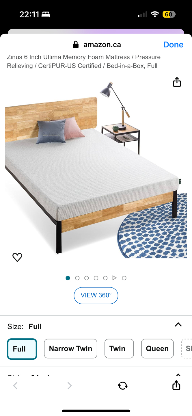 Zinus 6 inch memory foam mattress