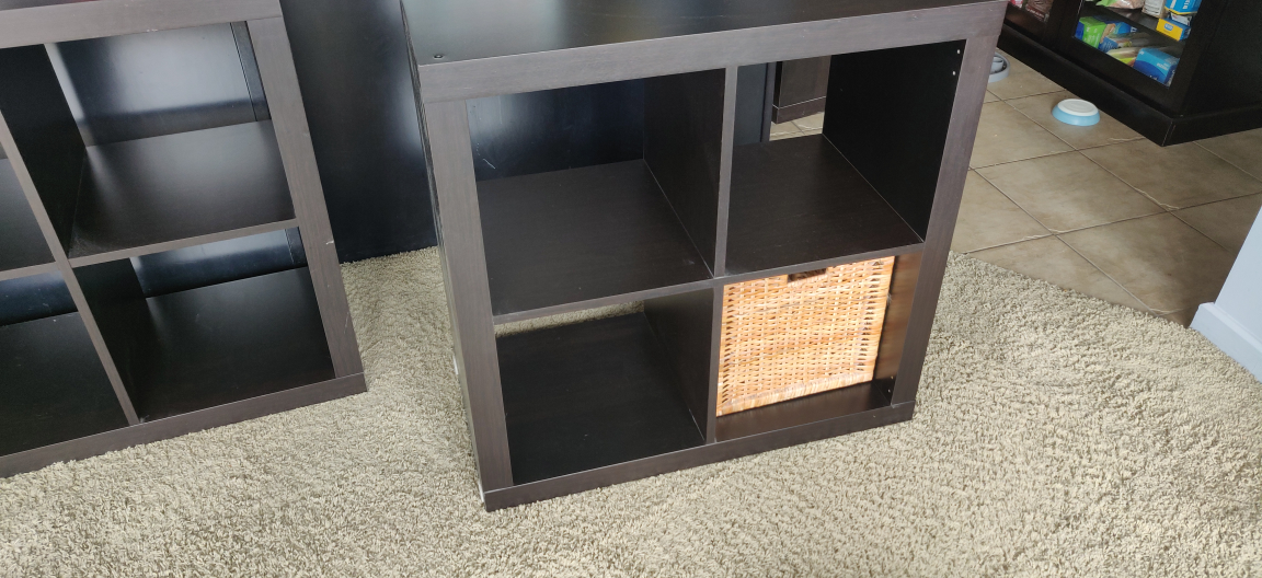 3 Kallax Shelving Units + 6 Wicker Baskets