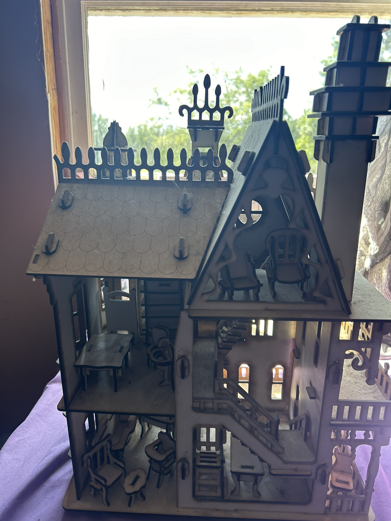 Unique handcrafted wood dollhouse with furniture