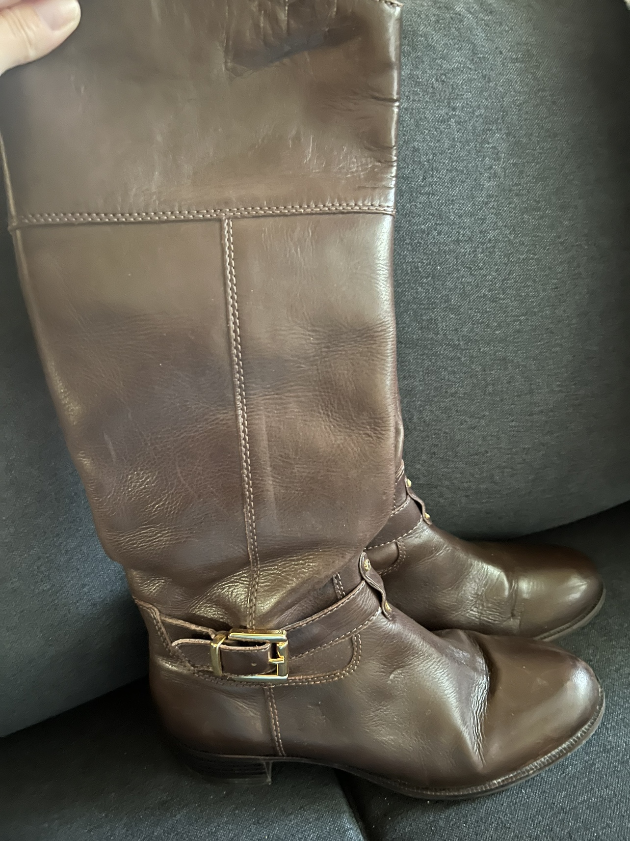 Brown leather knee high boots - photo 2