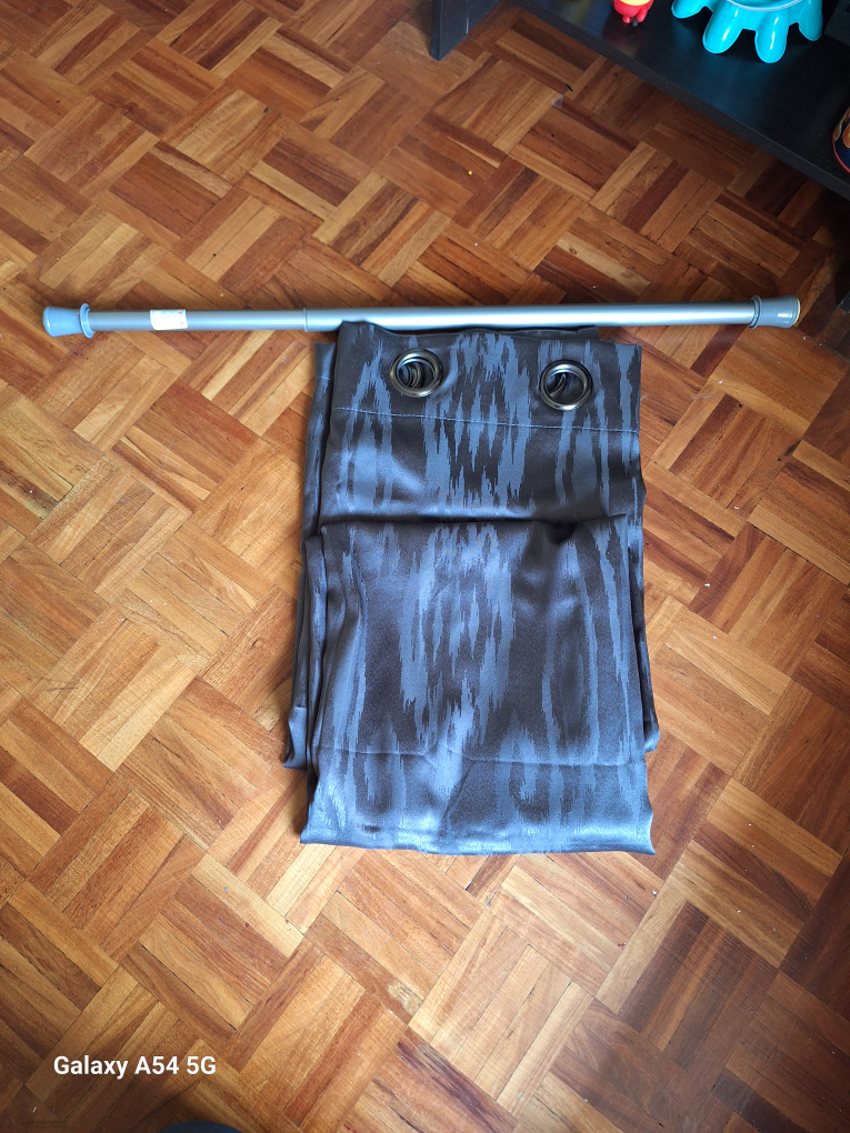 Black and Grey Patterned Curtains with Rod thumbnail
