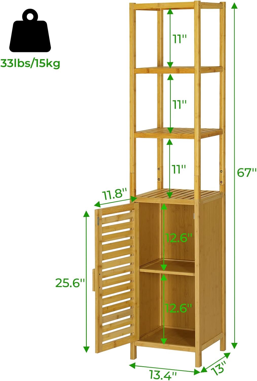 Natural Bamboo Storage Tall Slim Cabinet - photo 3
