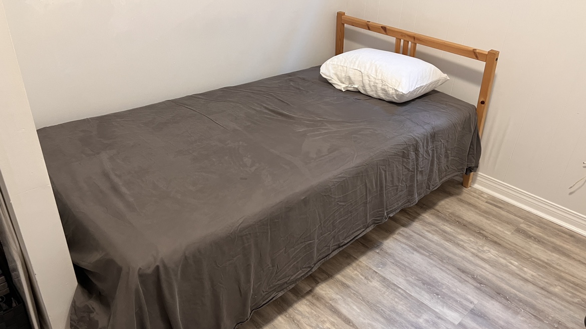 Twin size Bed frame and bed Mattress Duvet, pillow