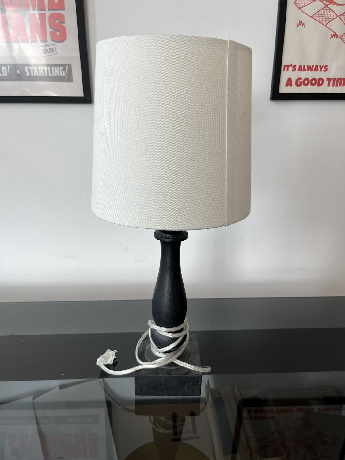 Black Table Lamp with White Shade