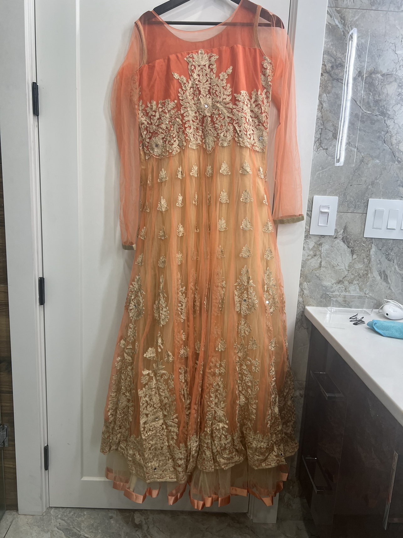 Peach and Gold Embroidered Dress - photo 2