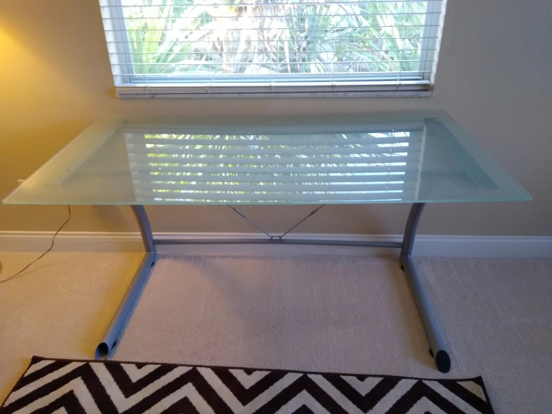 Spacious Frosted Tempered Glass and Metal Desk