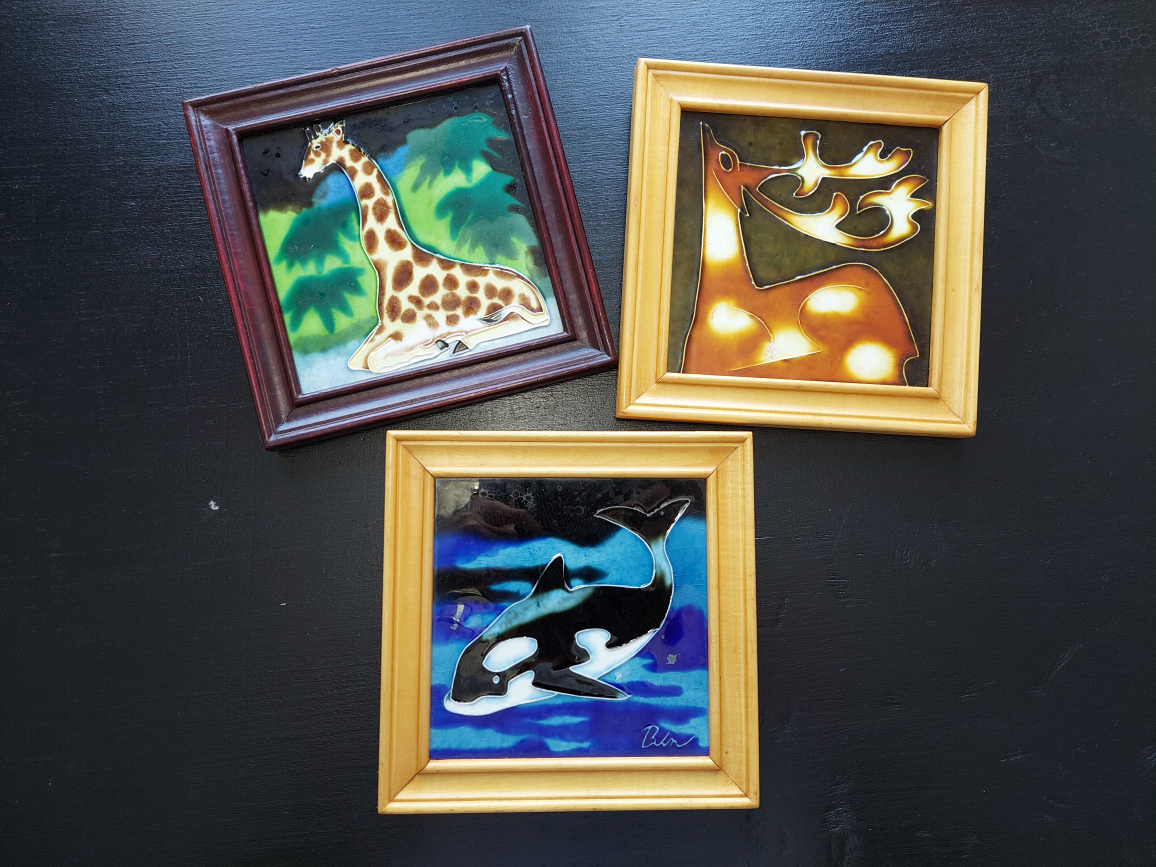 Set of 3 Framed Animal Tile Artwork