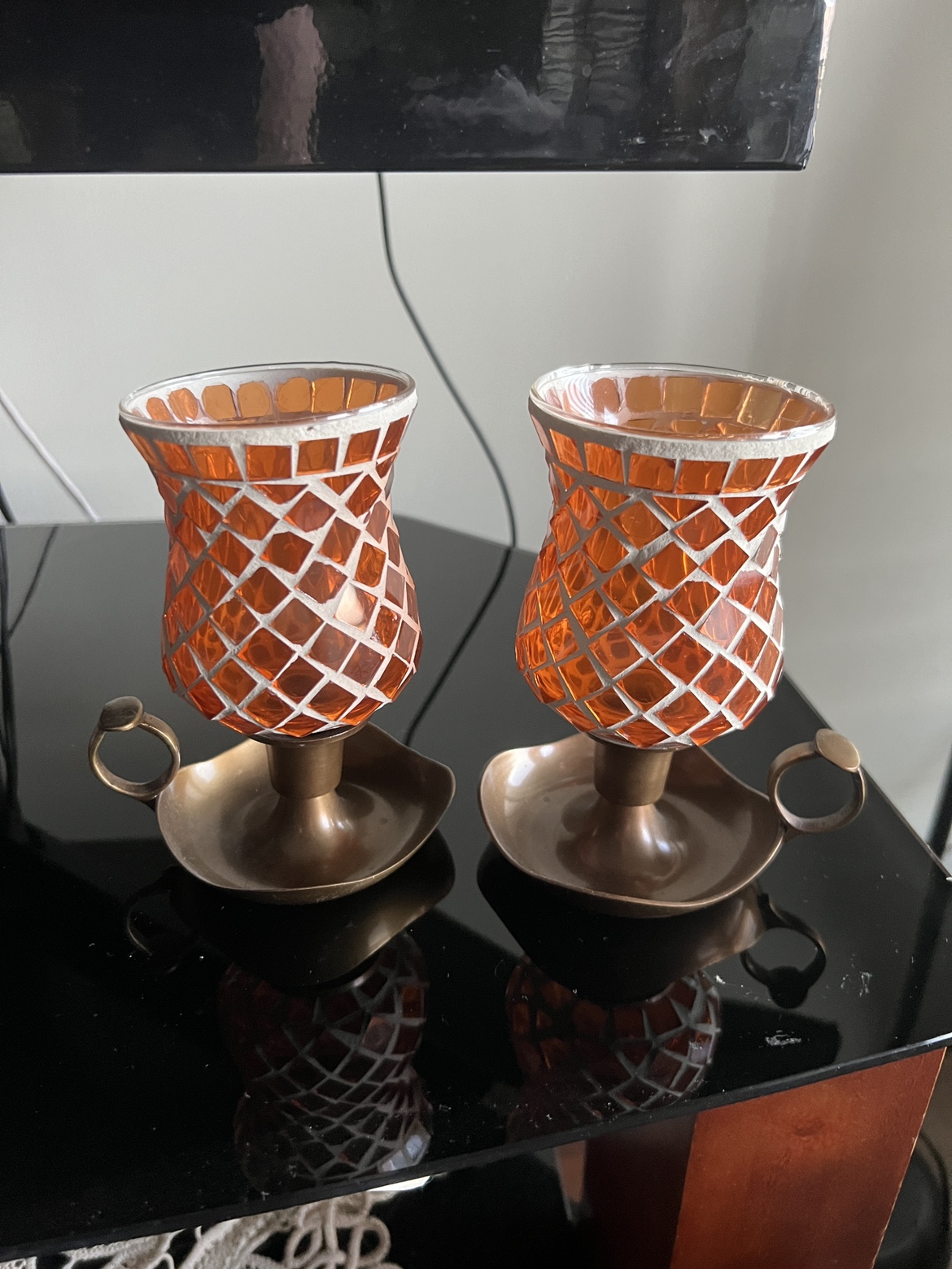 Orange Mosaic Candle Holders
