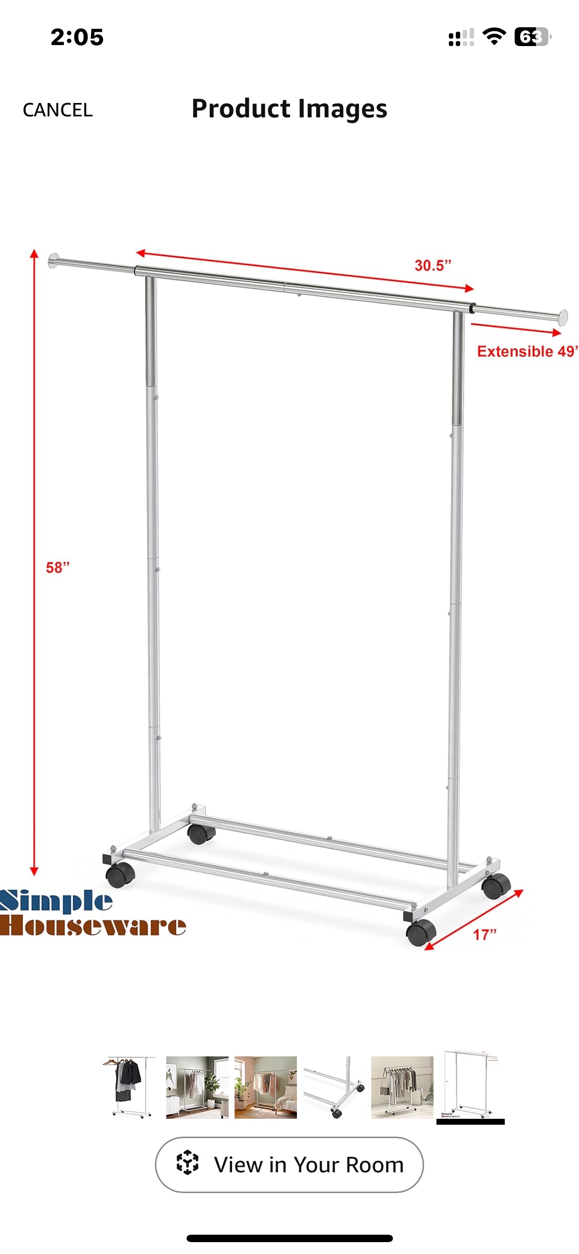 Silver Clothing Rack with Wheels - photo 3