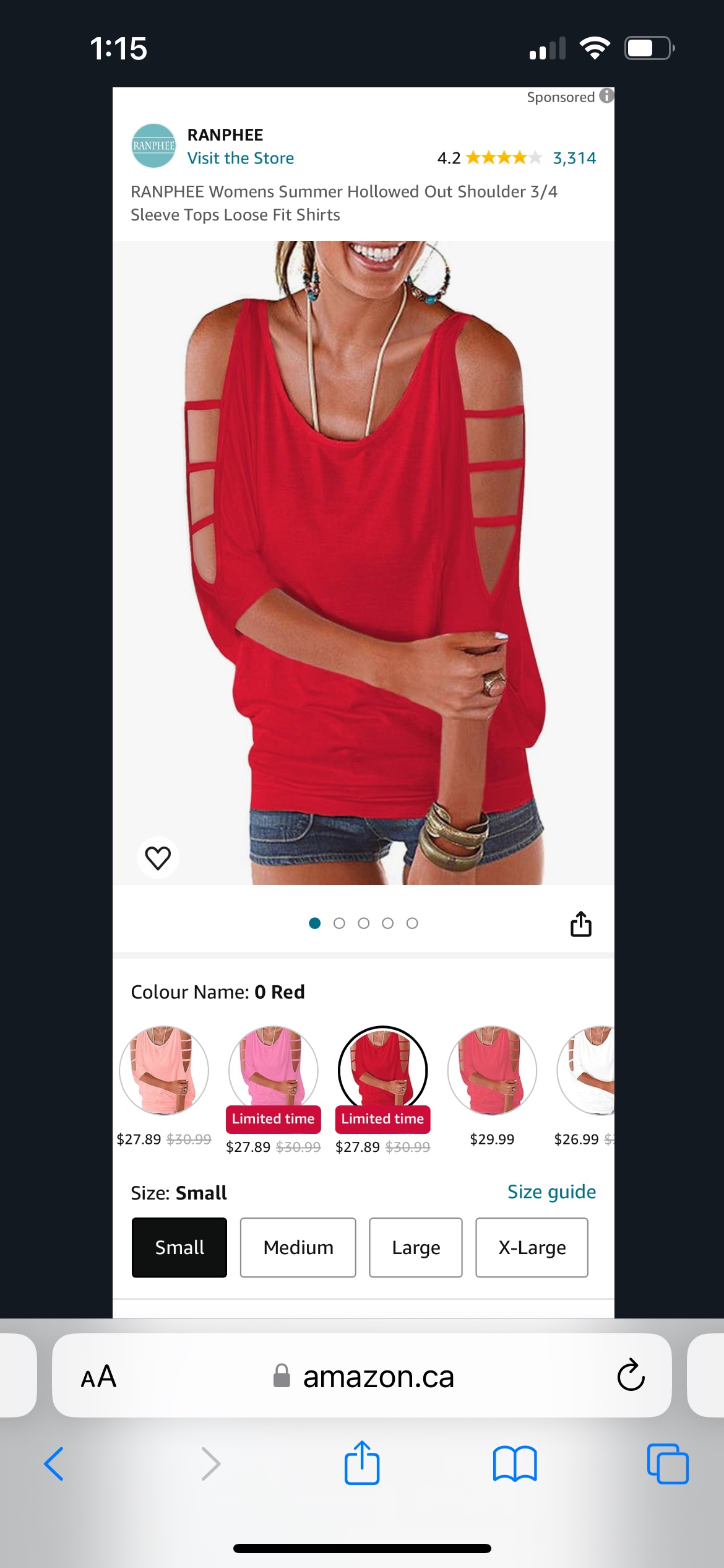 3/4 sleeve red cold shoulder top- NEW with Tags image indicator(2)