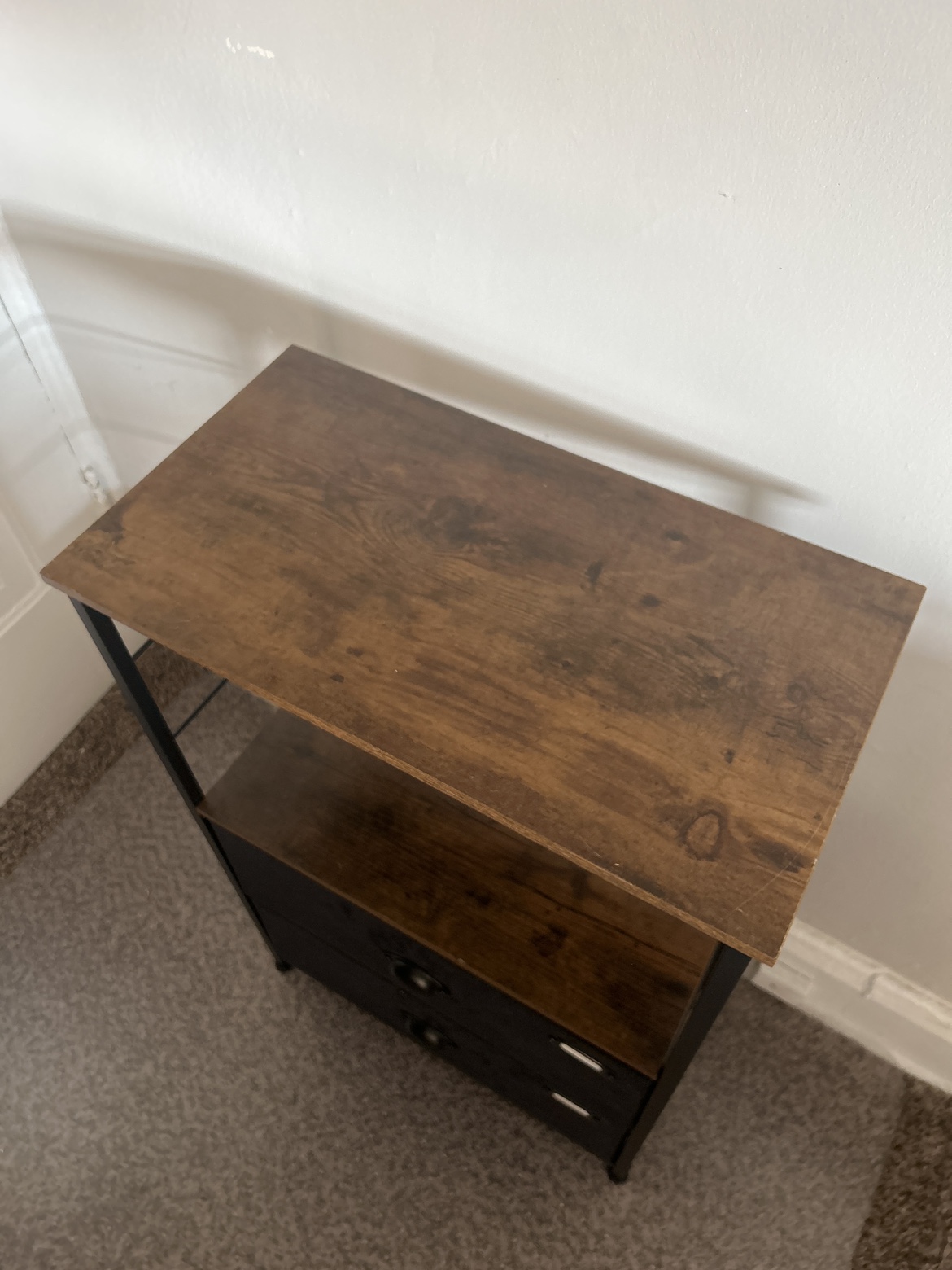 Black Metal and Wood Shelf with Two Drawers image indicator(3)