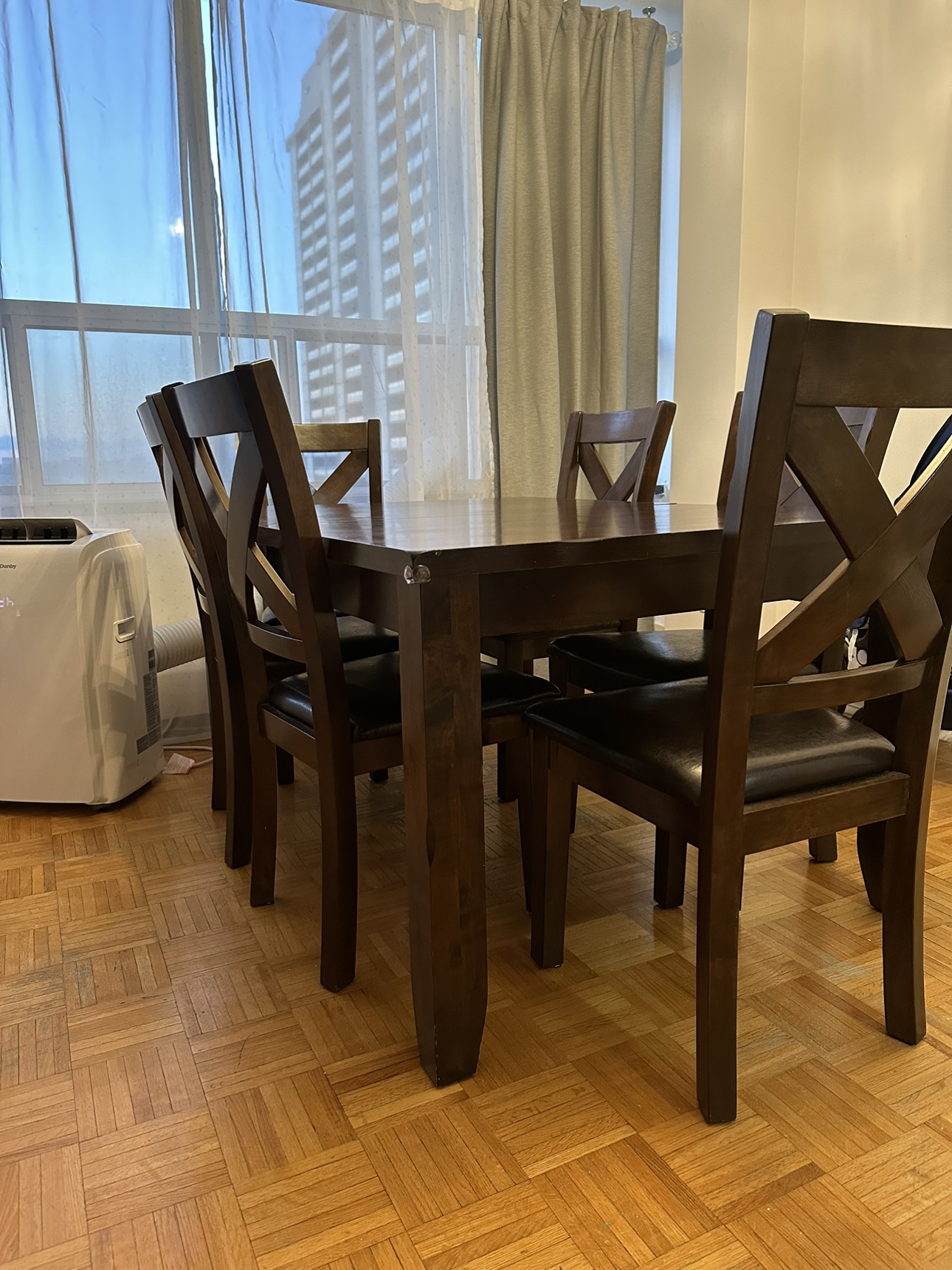 Dining set with table 6 chairs and extension - photo 3