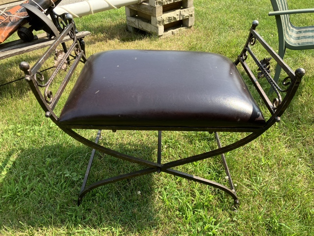 Faux Leather and Metal Vanity Stool - photo 2