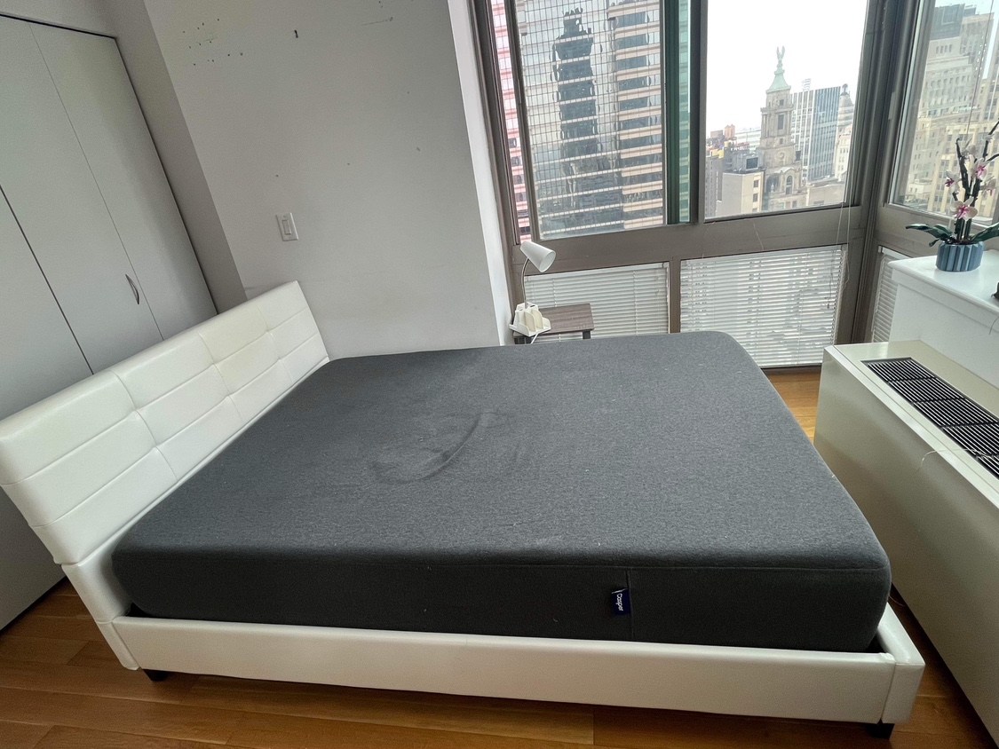 Casper Full size Mattress and White Upholstered Bed Frame