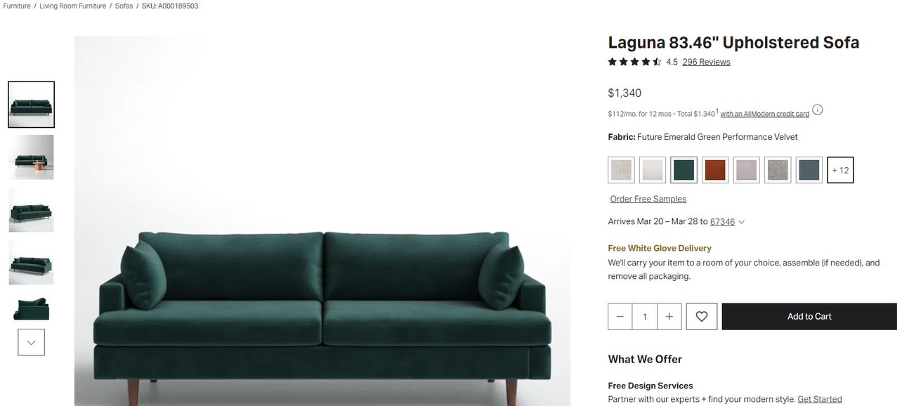 Green velvet upholstered Sofa, mid century modern - photo 3