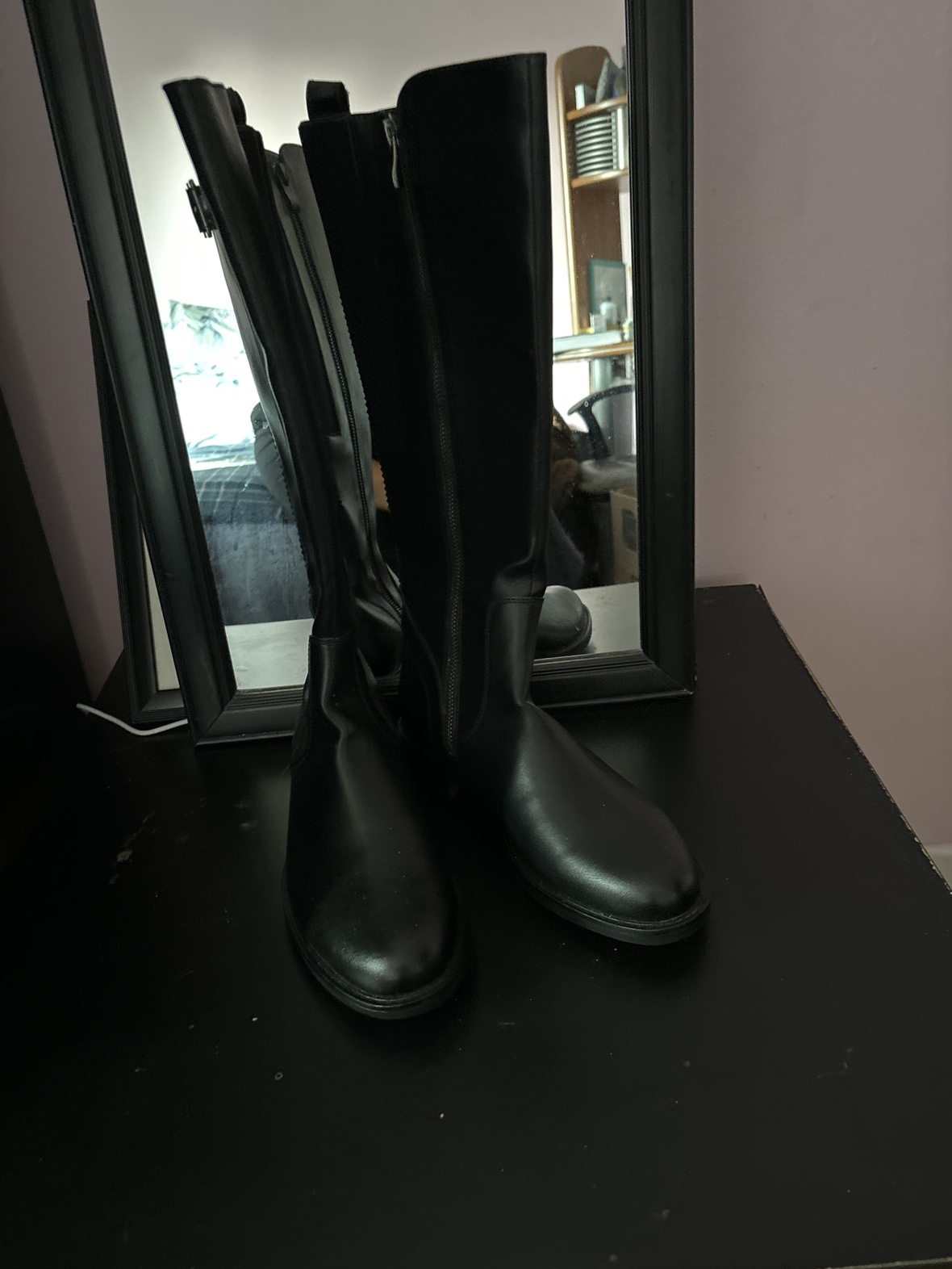 Black Leather Knee-High Boots thumbnail