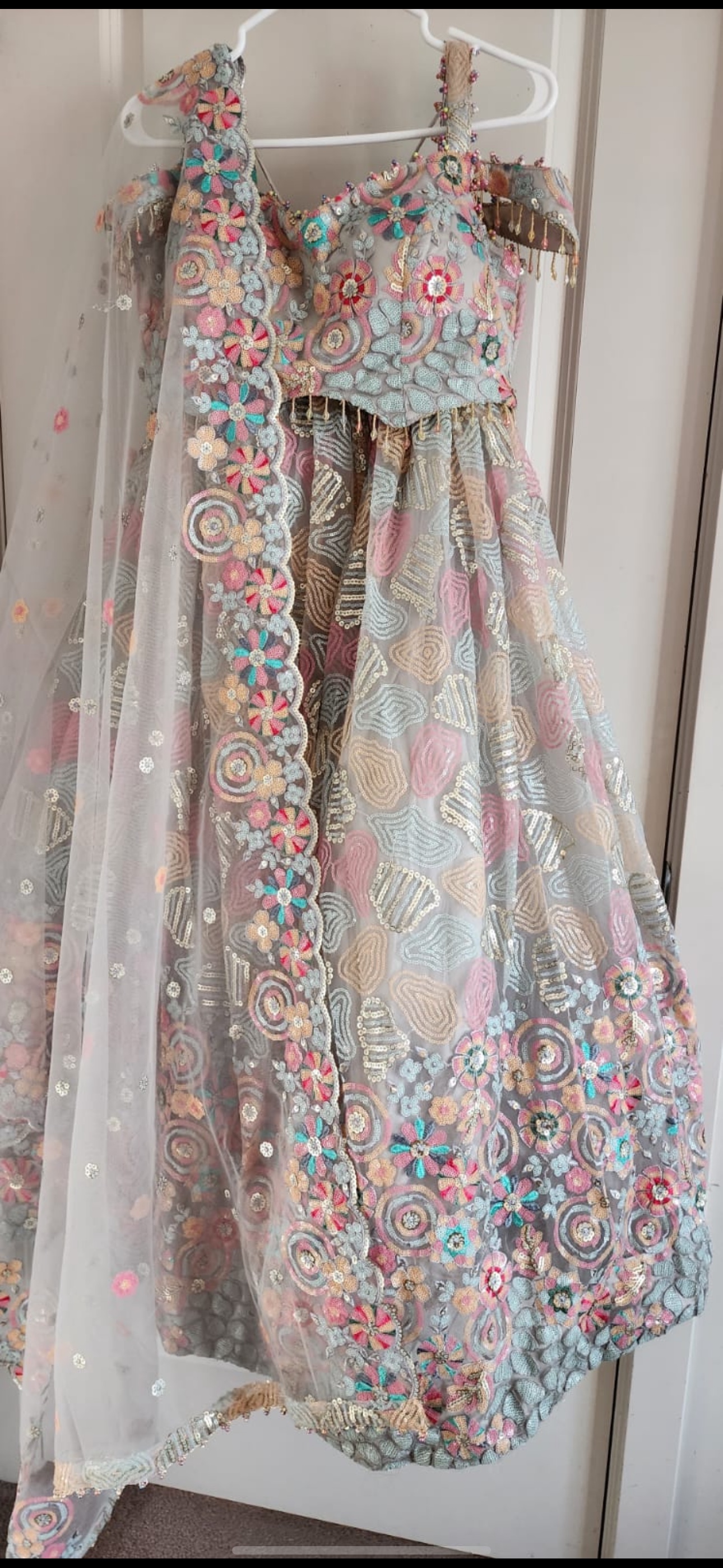Light grey party wear lehenga