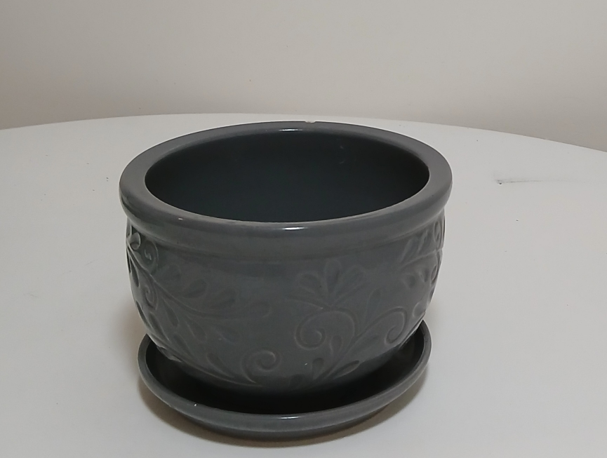 Grey Ceramic Planter with Saucer thumbnail