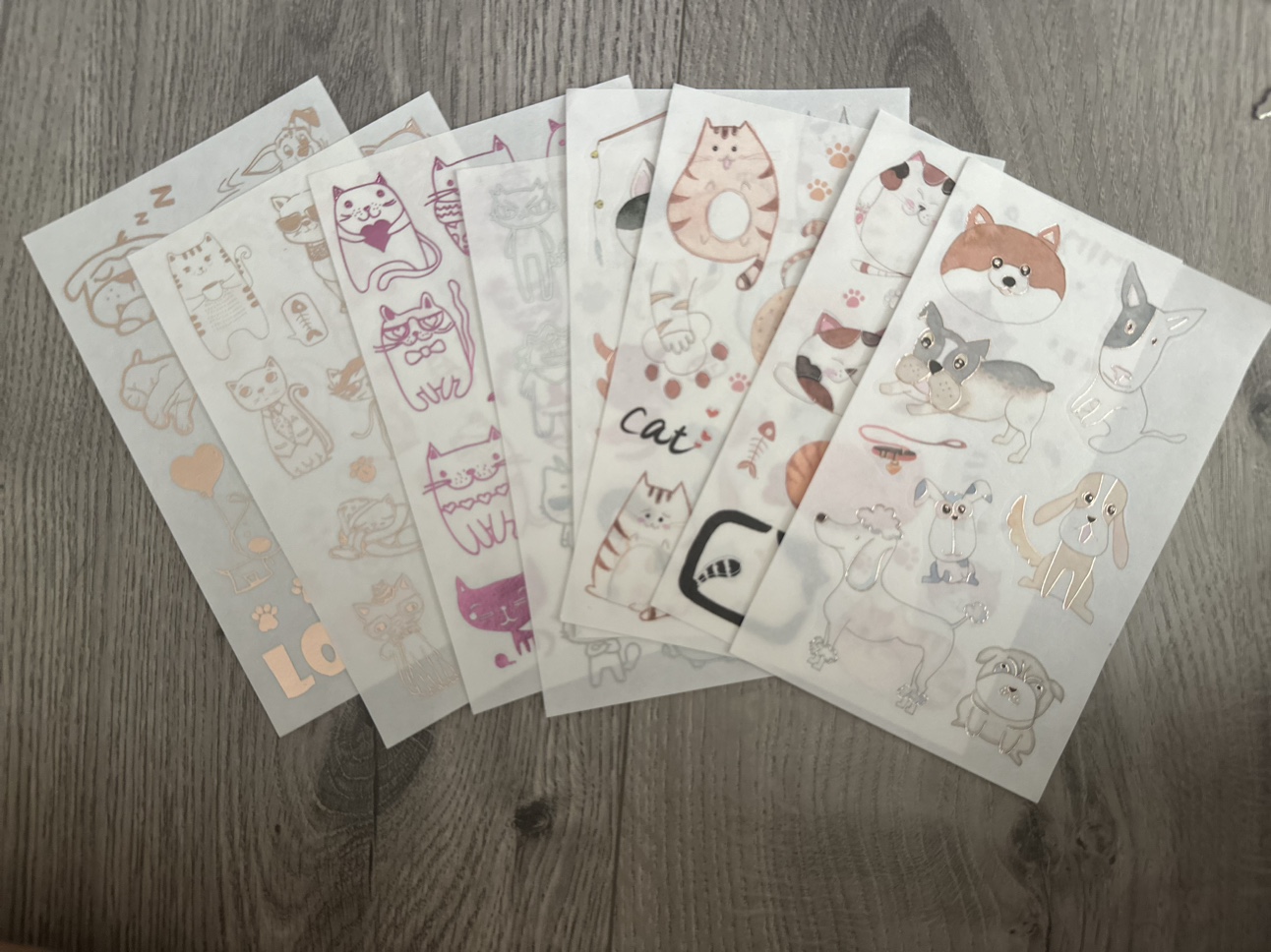 Metallic and Watercolour Cat and Dog stickers 8 sheets thumbnail