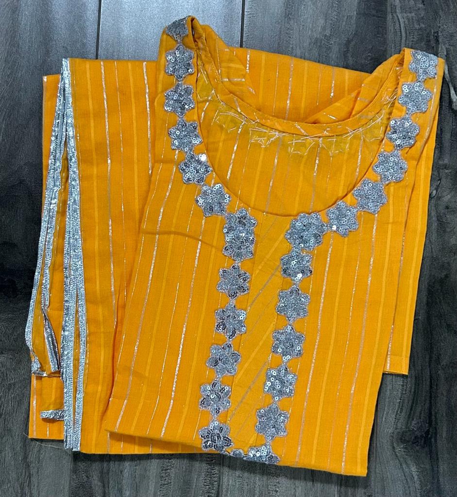 Clearance Offer Yellow Embroidered Suit 3 Piece