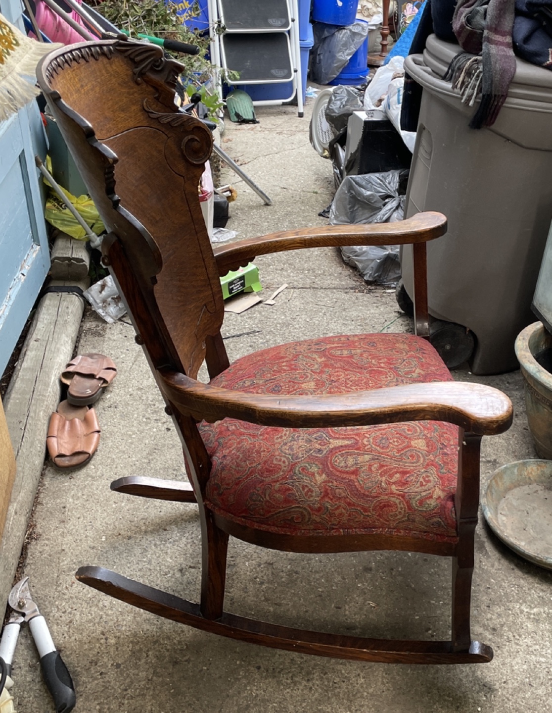 Antique hand carved oak rocker thumbnail