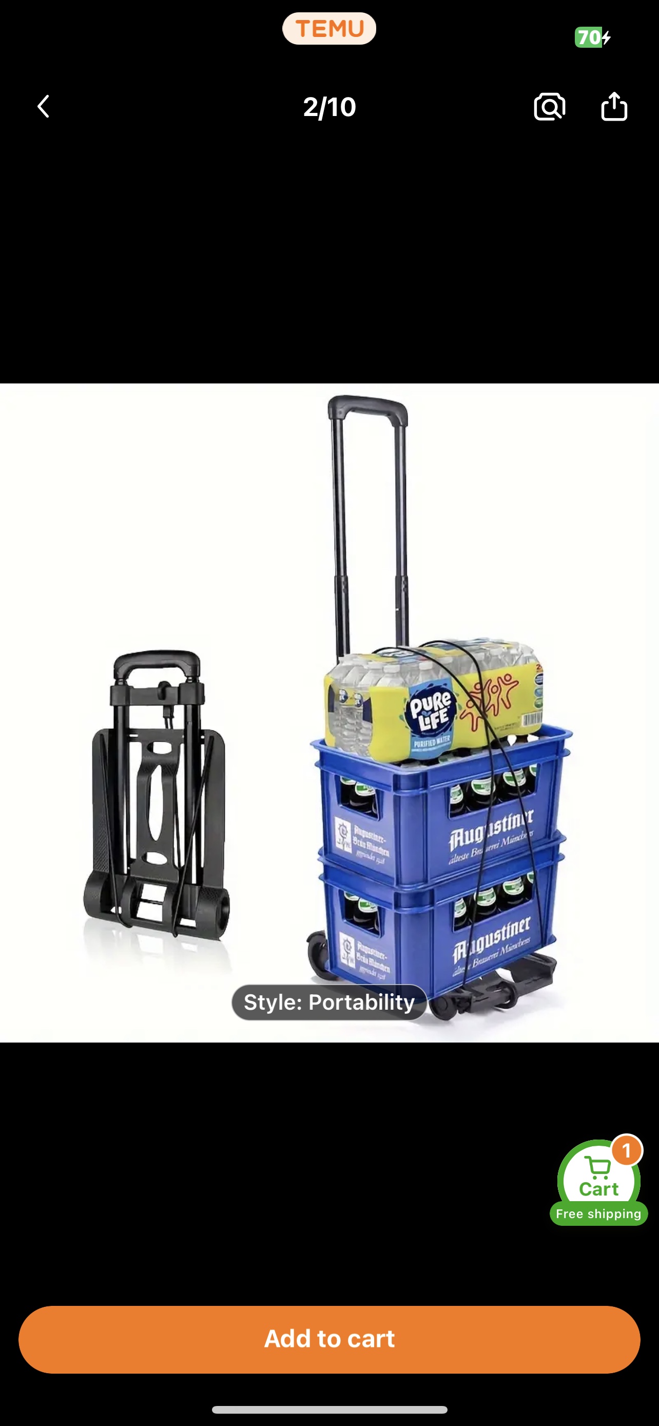 Durable Portable Folding Luggage Cart - Easy-Fold Push - photo 4